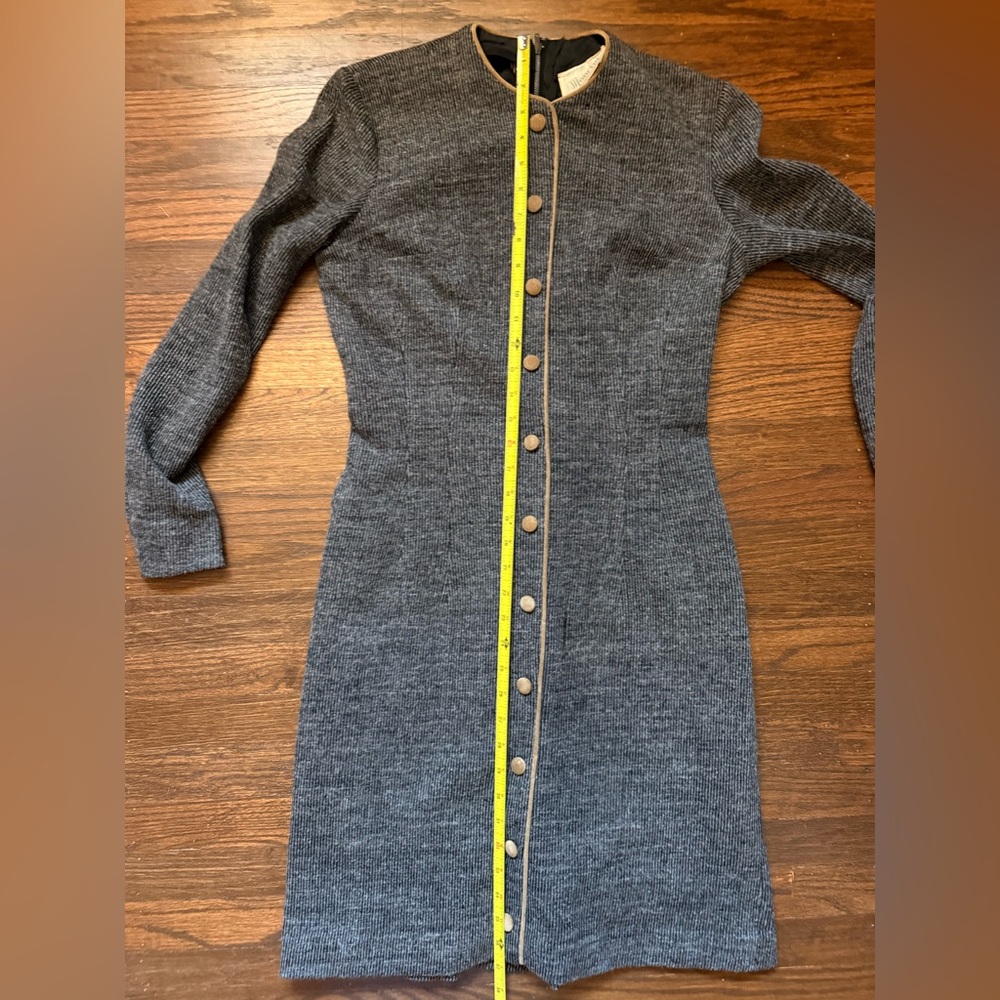 Vintage Mancini of California Dress 50s 60s Gray Textured Long Sleeve Buttons - Picture 8 of 8